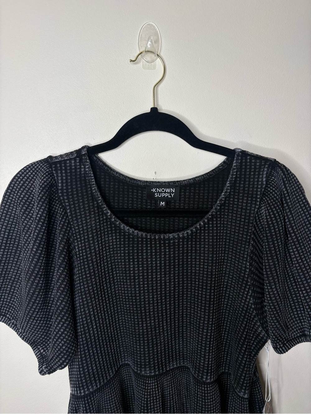 Known Supply Ethel Waffle Knit Mini Dress Gray Organic Cotton - Picture 8 of 9